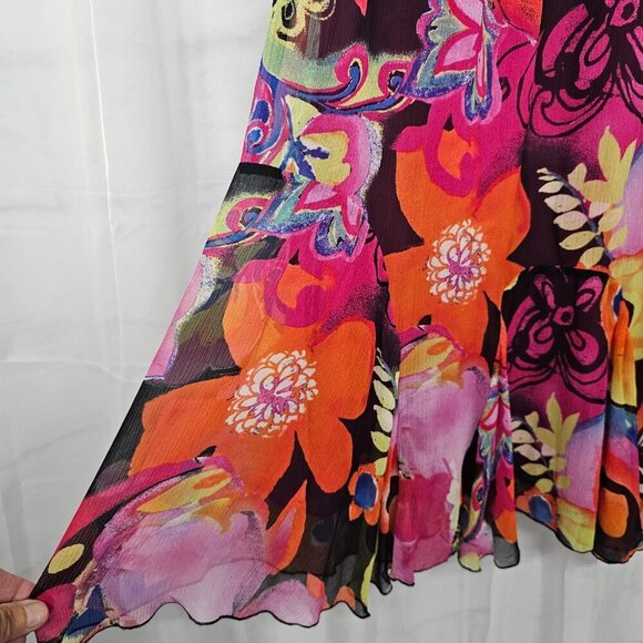 Chico's Pink Orange Artsy Silk Y2K Floral Boho Fairy Skirt 2 (L) - Picture 4 of 15